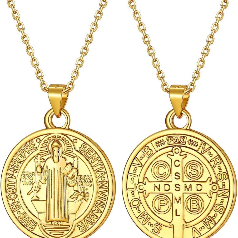 Saint Benedict/Michael Medal Necklace, 316l Stainless Steel Virgin Mary Necklace